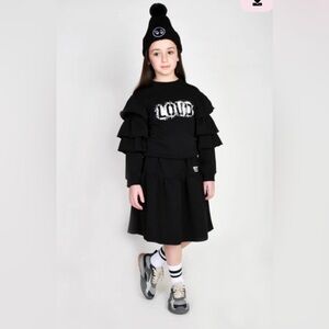 Loud Ruffle Sleeve Cotton Sweatshirt Girls 5T Black Long Sleeve NWT Whimsigoth